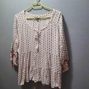 American Eagle Cream Floral Print Boho Chic Top L